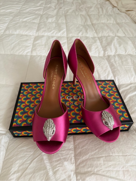 Kurt Geiger Shoes - Kurt Geiger Hot Pink Satin Peep-Toe Heels with Crystal Brooch